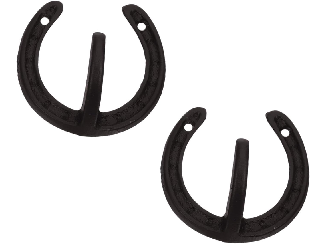 Magiclulu Conjunto De 2-ganchos Parede Em Ferro Fundido Formato Ferradura, Pretos, Estilo Rústico Vintage, Para Casacos
