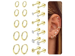 Brincos, 11 Pares De Brincos De Aço Inoxidável, Unissex, Para Orelhas Sensíveis (dourado) Spqment