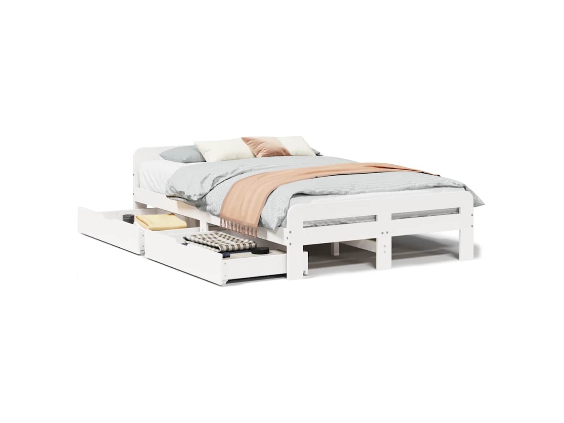 Cama Sem Colchão 135x190 cm Madeira de Pinho Maciça Branco MAISON EXCLUSIVE