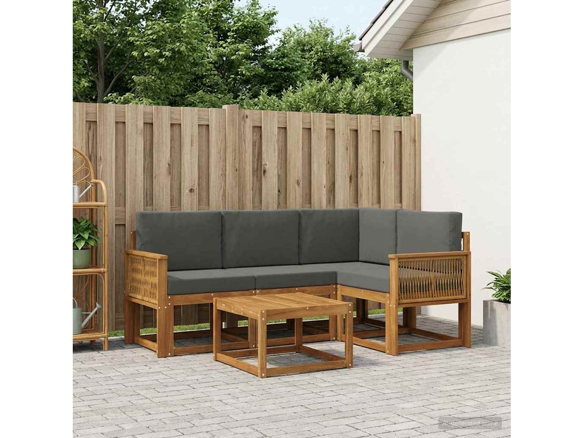 Vidaxl Conjunto De Sofás Para Exterior 5 Unid. Natural E Antracite