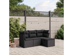 Vidaxl 4 Pcs Conjunto De Sofás Para Jardim C/ Almofadões Vime Pe Preto