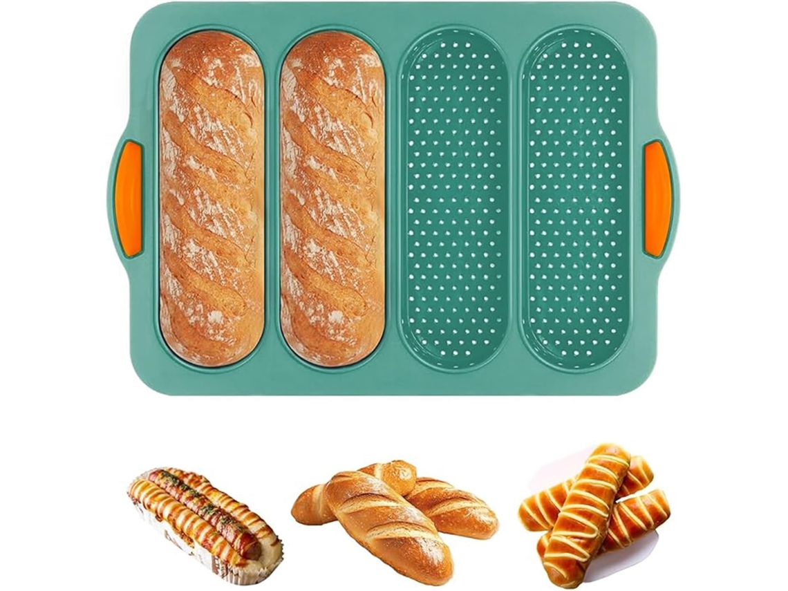 Forma Antiaderente Para Baguete E Pão Francês, Em Silicone, 4 Cavidades, Para Forno, Confeitaria E Preparo Doméstico