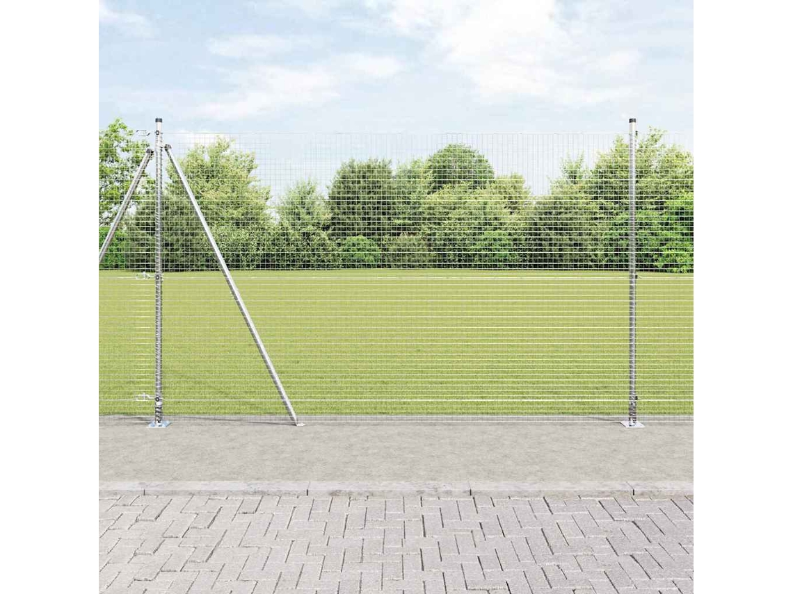 Vidaxl Cerca De Arame Soldado Com Base De Concreto 25 X 1,4 M Prateado