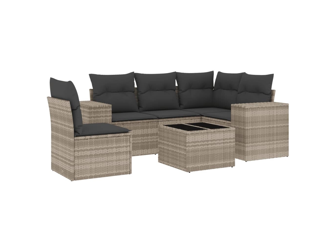 Conjunto de 6 Sofás Jardim com Almofadões Vime Pe Cinzento Claro MAISON EXCLUSIVE (80x200 cm)