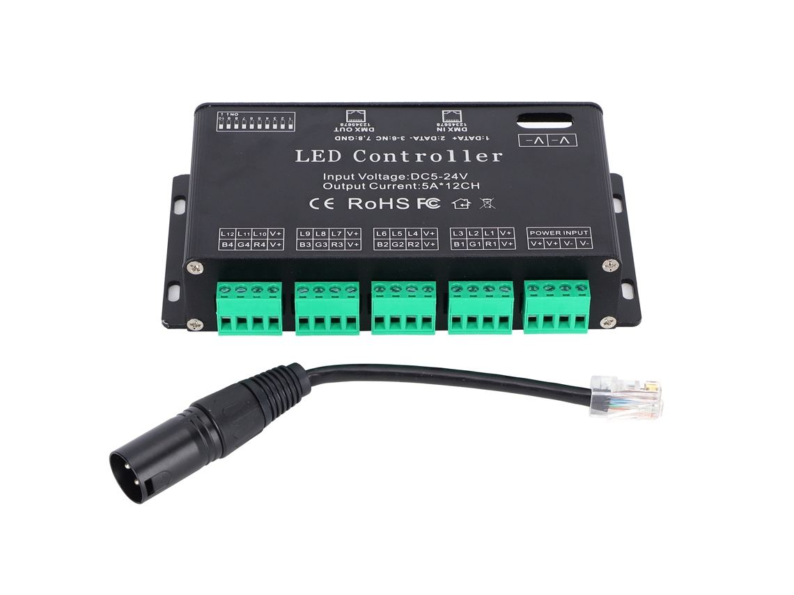 2026 controlador Decodificador Dmx512 de 12 Canais para Fitas Led Rgb, Constante, 5 24v, Acessórios de Iluminação