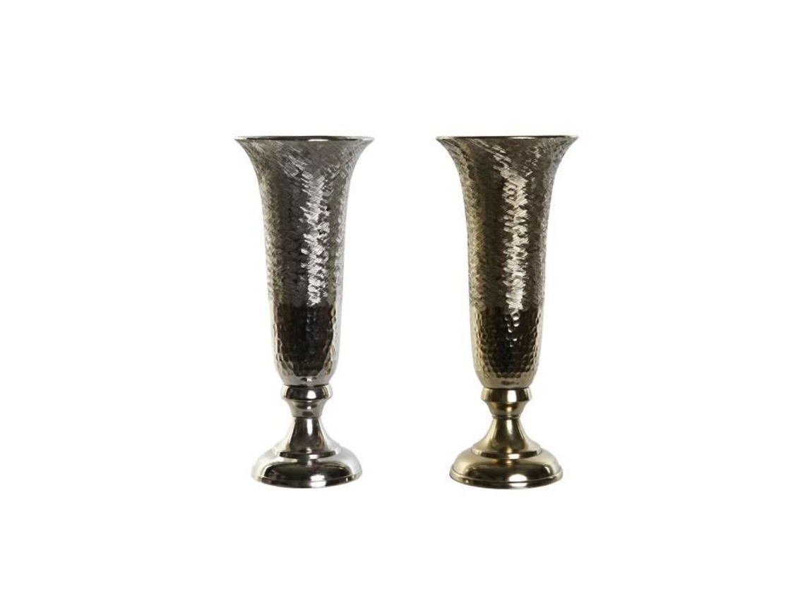 Vaso Decorativo Não Especificado Alumínio Dourado E Prateado 13 X 13 X 33 Cm Lote De 2 Unidades