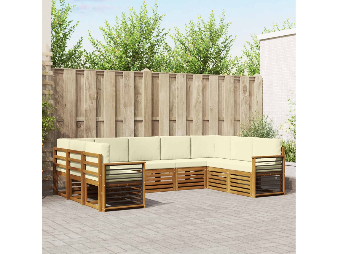 Vidaxl Conjunto De Sofás Para Exterior 9 Unid. Natural E Creme