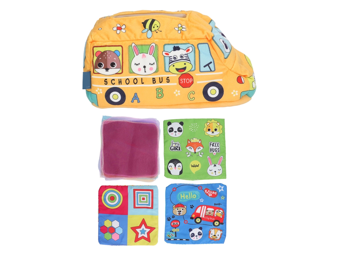 Mali caixa de Lenços para Bebê Ônibus Escolar Brinquedo Sensorial Montessori Pelúcia Educativo