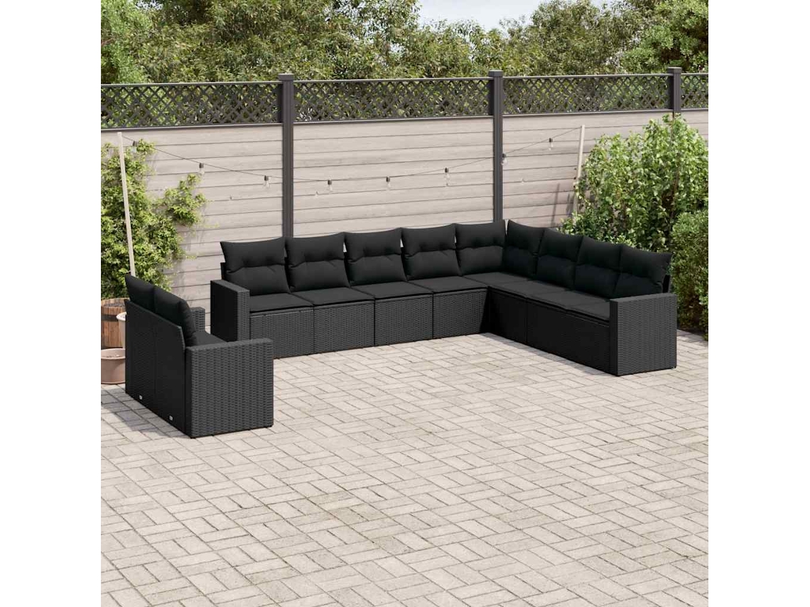 Vidaxl 10 Pcs Conjunto Sofás De Jardim C/ Almofadões Vime Pe Preto