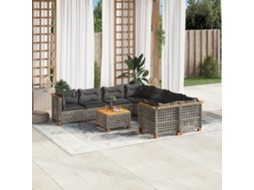 Vidaxl 9 Pcs Conjunto Sofás P/ Jardim Com Almofadões Vime Pe Cinzento
