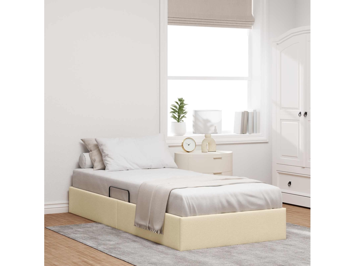 Vidaxl Estrutura De Cama Ottoman Creme 90 X 190 Cm Tecido