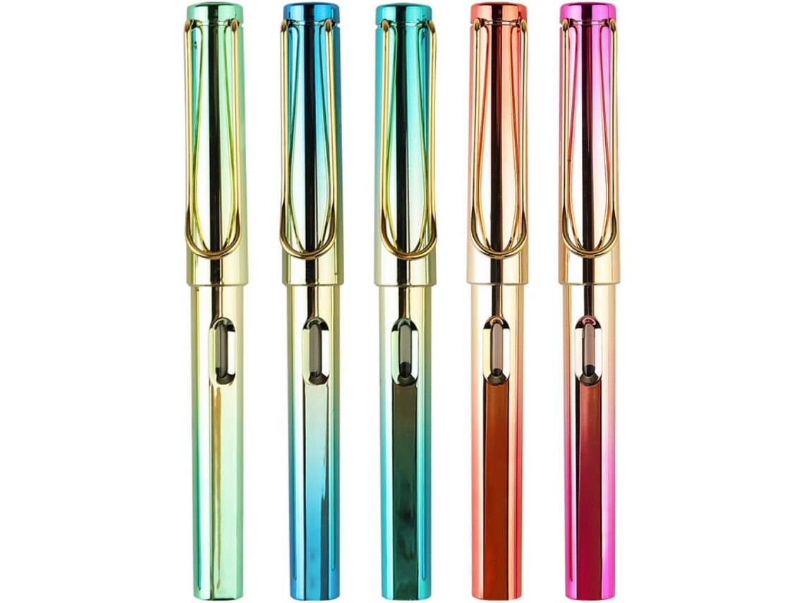 Conjunto de 5 Alipis com Canetas tinteiro Coloridas Metal 0,5 Mm, Sem Tinta, Ideais para Estudantes Caligrafia