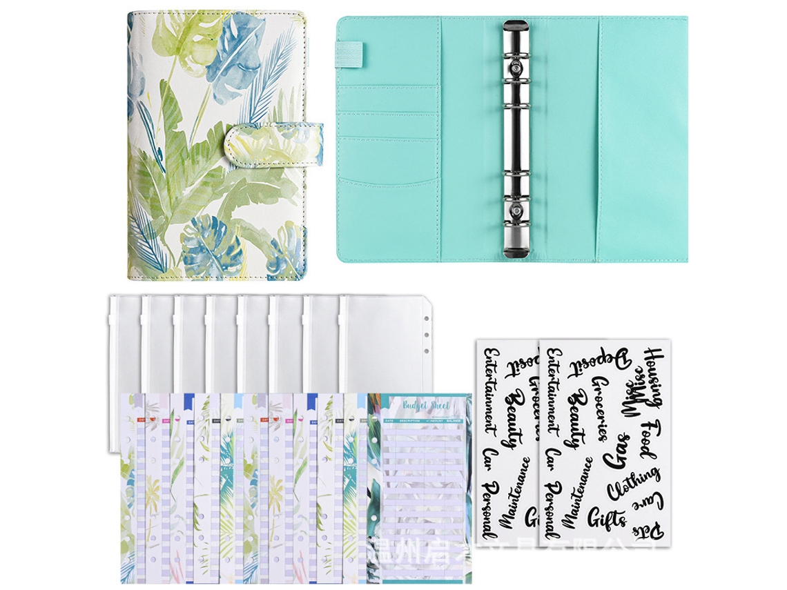 A6 Macaron Pu Leather Budget Planner, Loose Leaf Cash Tracker, Banana Leaf Style With 12-budget Cards, 8-zipper Bags
