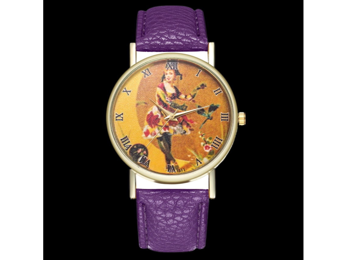 Reloj Analógico De Cuarzo Unisex Con Correa Pu Estilo Moda (morado)