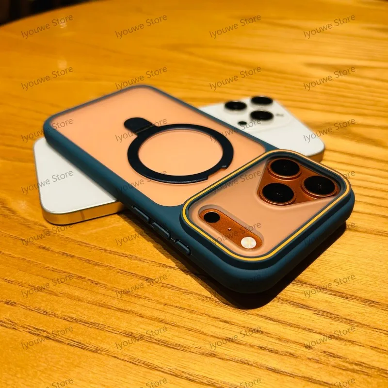 Capa Protetora Magnética Transparente Fosca (para Iphone 14 Pro Azul), Compatível Com Carregamento Sem Fio.