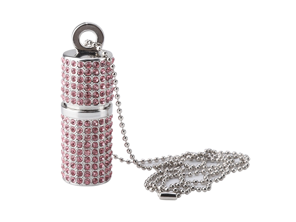 Pen Drive Usb (armazenamento De Dados, Uso Portátil) Jóia Cilindro De Cristal Diamante Rosa 32g