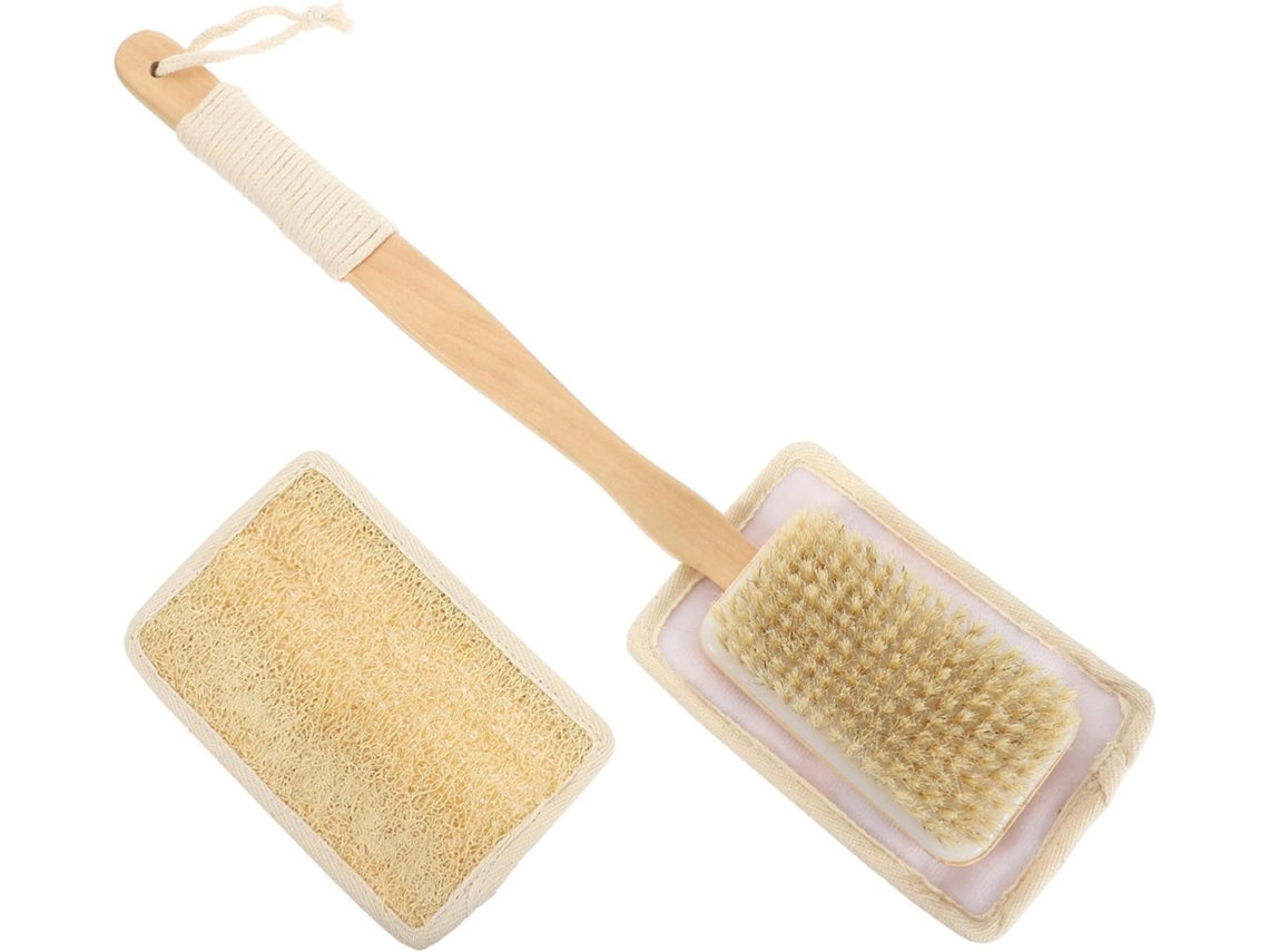 Escova De Banho Healvian Com Cabo Longo E Bucha Vegetal Natural Para Esfoliação Corporal, Protege A Pele E É Fácil De