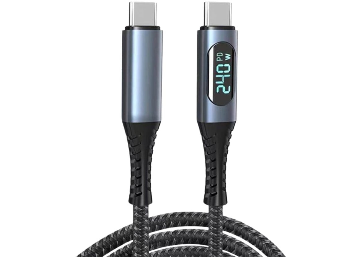 Cabo Thunderbolt 4 240W 40Gbps com Ecrã Led Trançado 100Cm Cor Preto