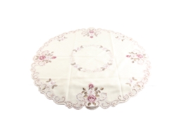 Pano de Mesa Redondo Bordado Floral de Poliéster, 85cm, para Festas e Decoração de Mesa