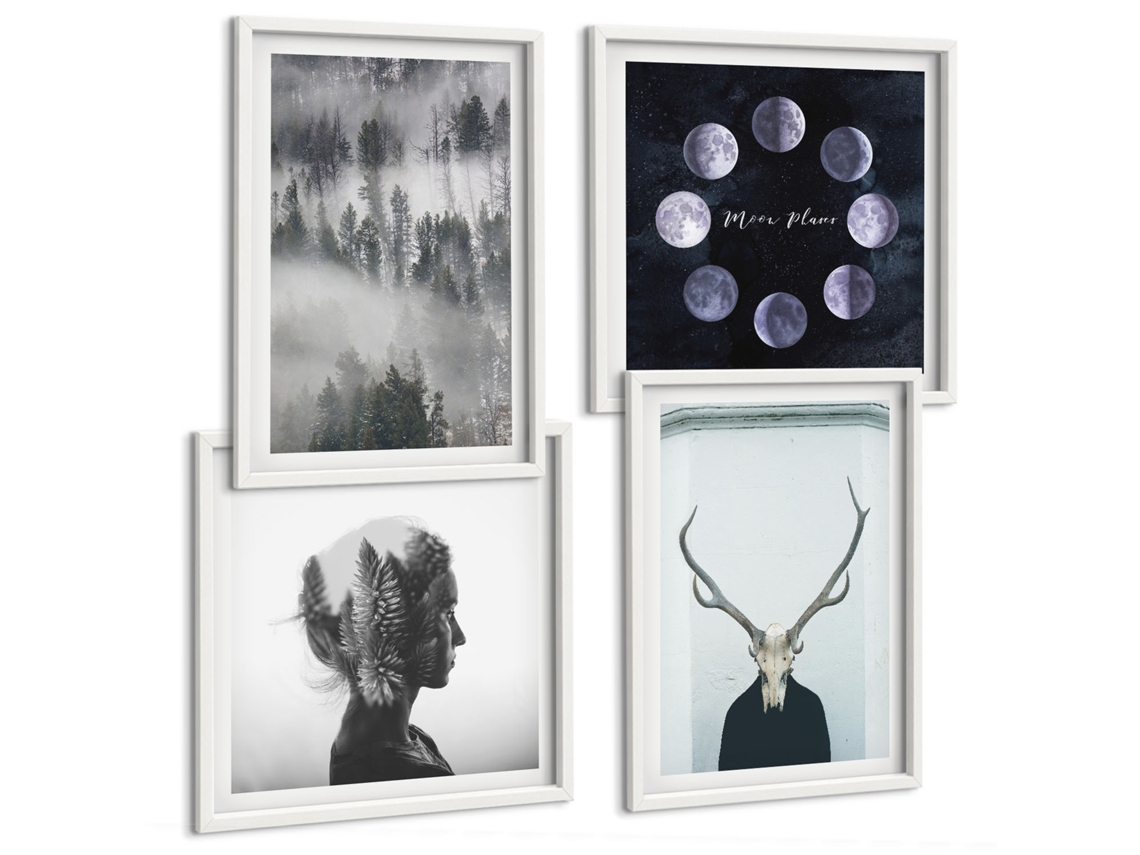 Composição De Quadros Motivos Naturais Florestais Cosmos Espelharte (4 Peças)