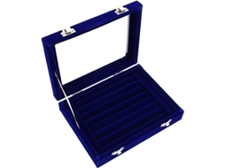 Caixa de Armazenamento de Jóias com Tampo de Vidro Azul para Anéis Brincos Display Elegante Pronta para Presente