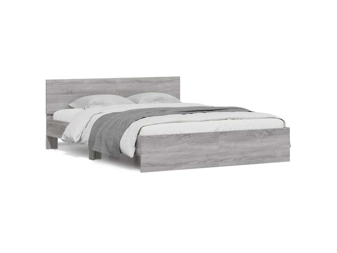 Vidaxl Estrutura Cama C/ Cabeceira/luzes Led 150x200cm Cinzento Sonoma