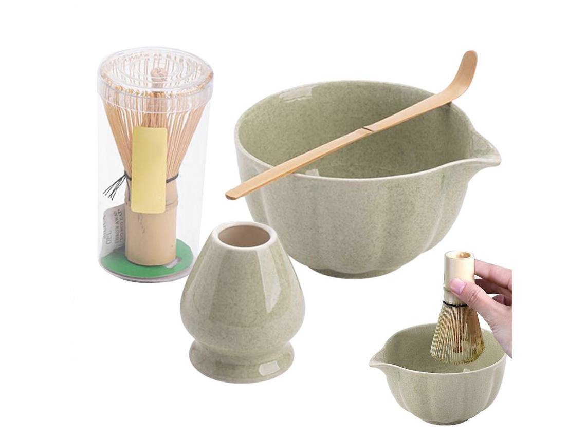 Conjunto De Chá Matcha Com Tigela Com Bico, Batedor E Colher Artesanais, Kit Tradicional Japonês Para Cerimônia.
