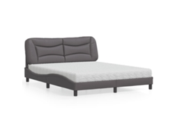 Vidaxl Cama Com Colchão Hvar 160x200 Cm Couro Artificial Cinzento