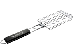Pinça Para Churrasco Gleavi Em Malha Metálica Ondulada Com Cabo De Madeira, Acessório Para Grelhar Ao Ar Livre, Cesto