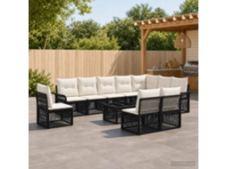 Vidaxl Conjunto De Sofá De Jardim 11 Pcs Preto Vime Pe