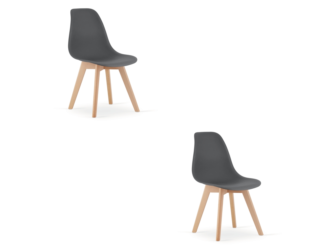 Cadeira De Jantar Conjunto De 2 Peças Kito Assento Cinza Escuro, Pernas Naturais, Assento Ergonômico, Encosto