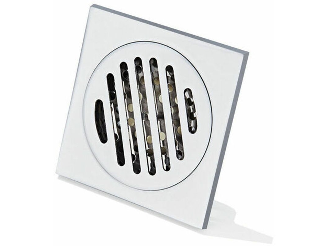Dreno de Piso Quadrado Nova Line de aço inox 100x100mm com grade anti cabelo para chuveiro | S/MARCA