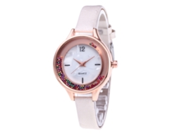 Relógio de Pulso Feminino de Quartzo com Pulseira Pu Slim e Esfera Redonda Zhoulianfa (branco)