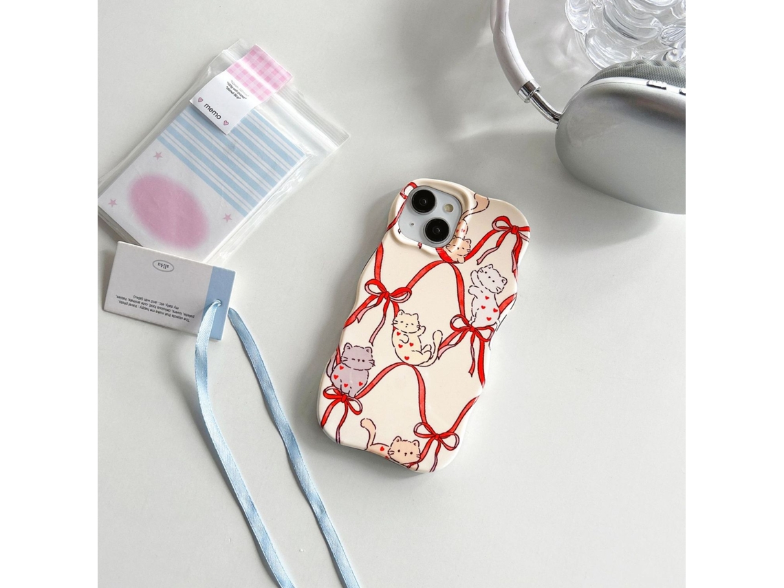 Capa Para Iphone 17 Xym Com Película Ondulada, Linha Vermelha E Coração Com Gato.