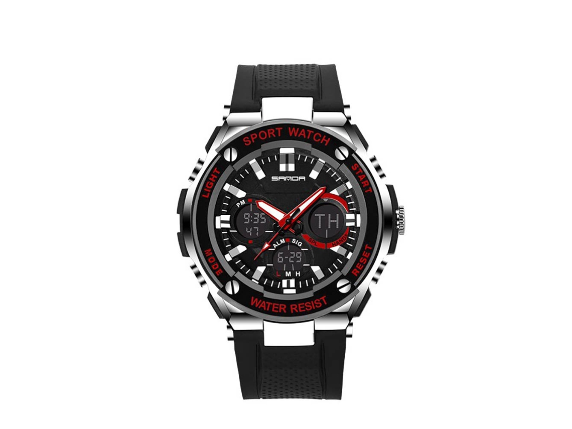 Reloj De Pulsera Electrónico Sanda Moda Simple Multifuncional Negro Rojo
