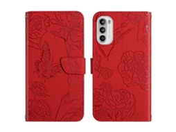Capa De Celular Em Couro Sintético Com Textura De Borboleta E Peônia Para Motorola Moto G82