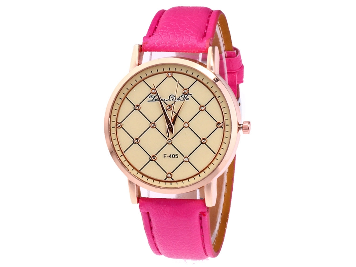 Relógio de quartzo casual unissex Zhoulianfa com pulseira de couro PU (rosa e vermelho)