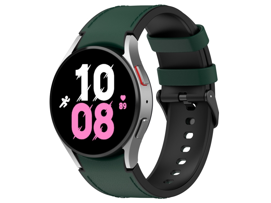 Bracelete para Samsung Galaxy Watch 5 XIAOMOYU em silicone e couro preto com fivela (tamanho S) Verde azeitona (40mm/44mm)