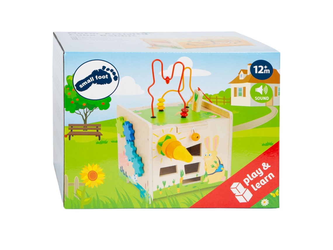 Cubo De Madeira Small Foot Com Coelho Para Atividades Motoras Brinquedo Educativo