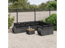 Vidaxl 10 Pcs Conjunto Sofás De Jardim C/ Almofadões Vime Pe Preto