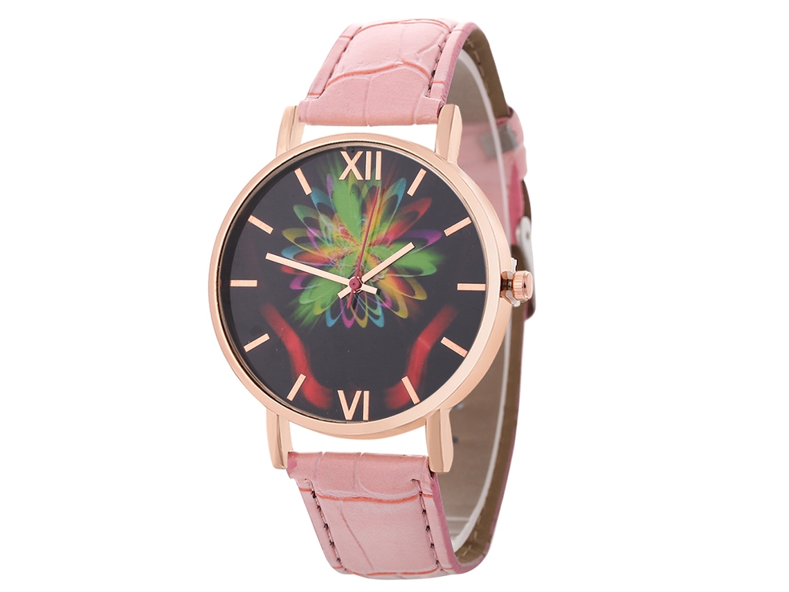Reloj De Pulsera Casual Estudiante Cuero Simple Moda De Pareja Quartz Rosa