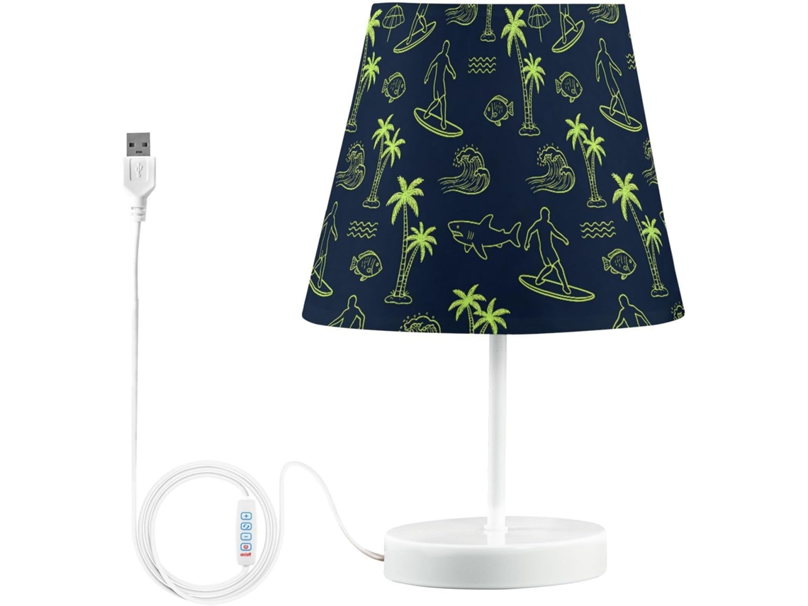 Luminária De Mesa Tropical Junzan, Azul Marinho, 3 Cores Reguláveis Com Porta Usb Luz Suave Para Escritório, Estudo E
