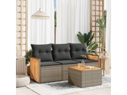 4 Pcs Conjunto Sofás De Jardim C/ Almofadões Vime Pe Cinza Dkd Home Decor