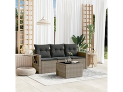 Vidaxl 4 Pcs Conjunto Sofás De Jardim C/ Almofadões Vime Pe Cinzento