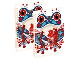 Conjunto de 2 Cadernos Escolares com Estampa Sapo Boêmio em Vermelho e Azul, Formato A5 , Capa (21,1 X 14,5 Cm)