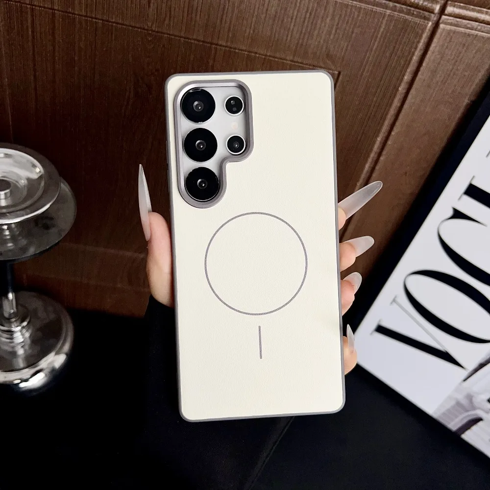 (branco, Galaxy S25 Ultra) Capa Magnética De Couro Estilo Executivo Com Anel Metálico Para A Câmera – Capa Protetora Resistente A Quedas