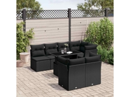 Vidaxl 8 Pcs Conjunto Sofás De Jardim Com Almofadões Vime Pe Preto