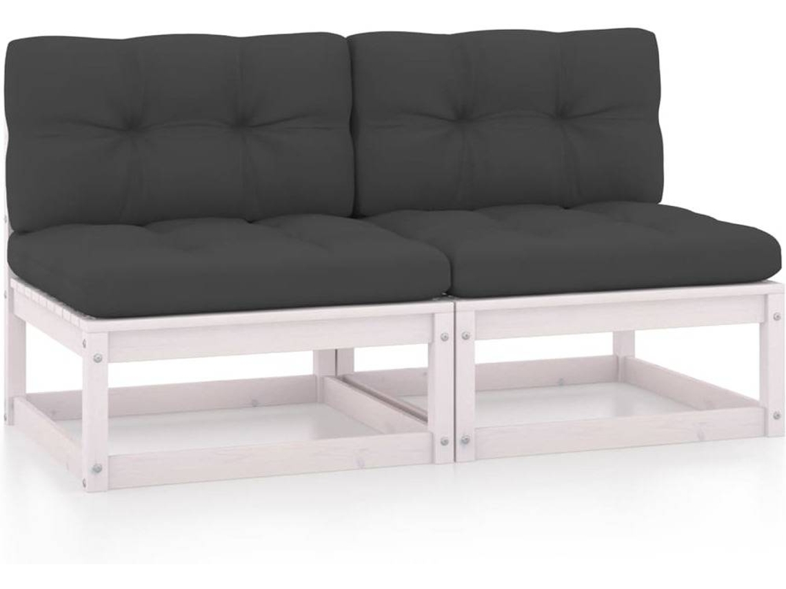 vidaXL Sofás de centro jardim almofadões antracite 2 pcs pinho maciço
