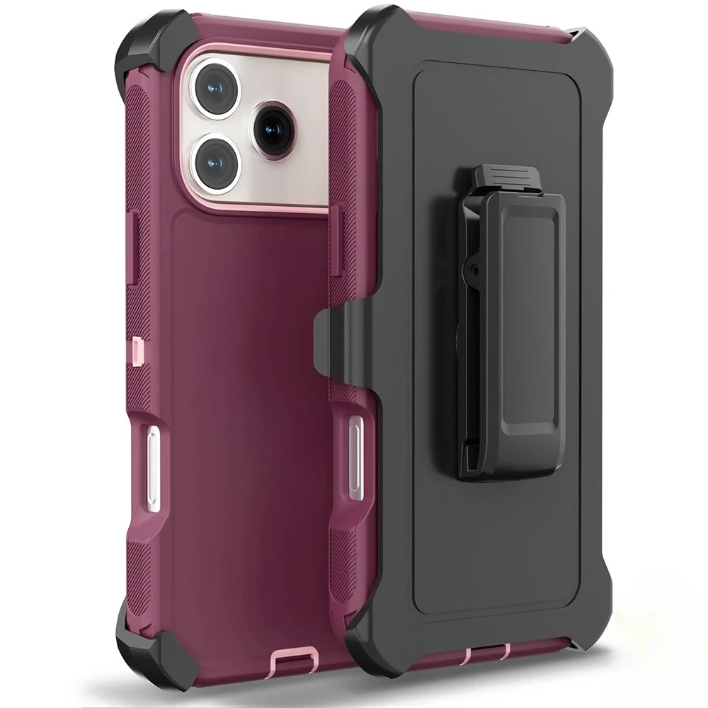 (vermelho Escuro, Iphone 15 Pro Max) Capa Resistente 3 Em 1 Para Celular Com Clipe À Prova De Choque