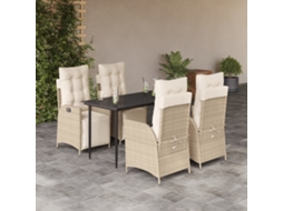Vidaxl 5 Pcs Conjunto De Jantar P/ Jardim Com Almofadões Vime Pe Bege